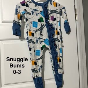 Blue & White Airplane Print Ruffle One-Piece (0-3M)